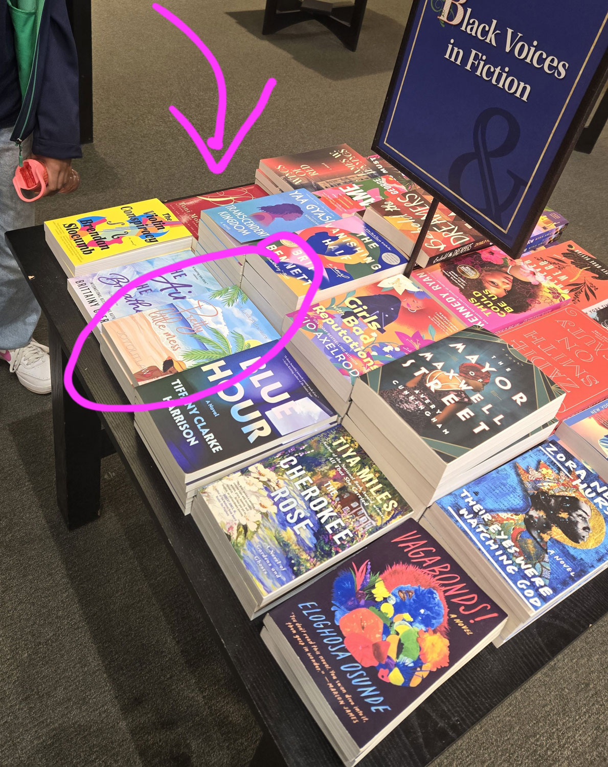 Inanna Joy’s novel “Pretty Little Mess” featured among other books at a public event.